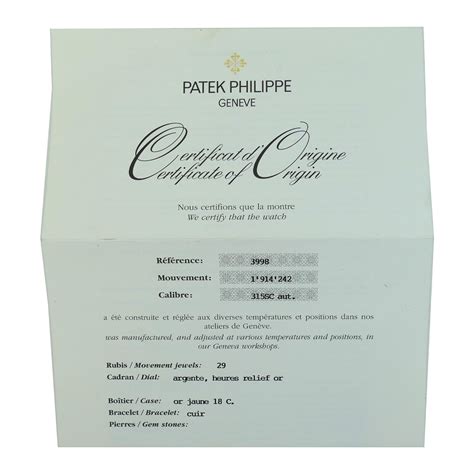 patek philippe certificate of origin.